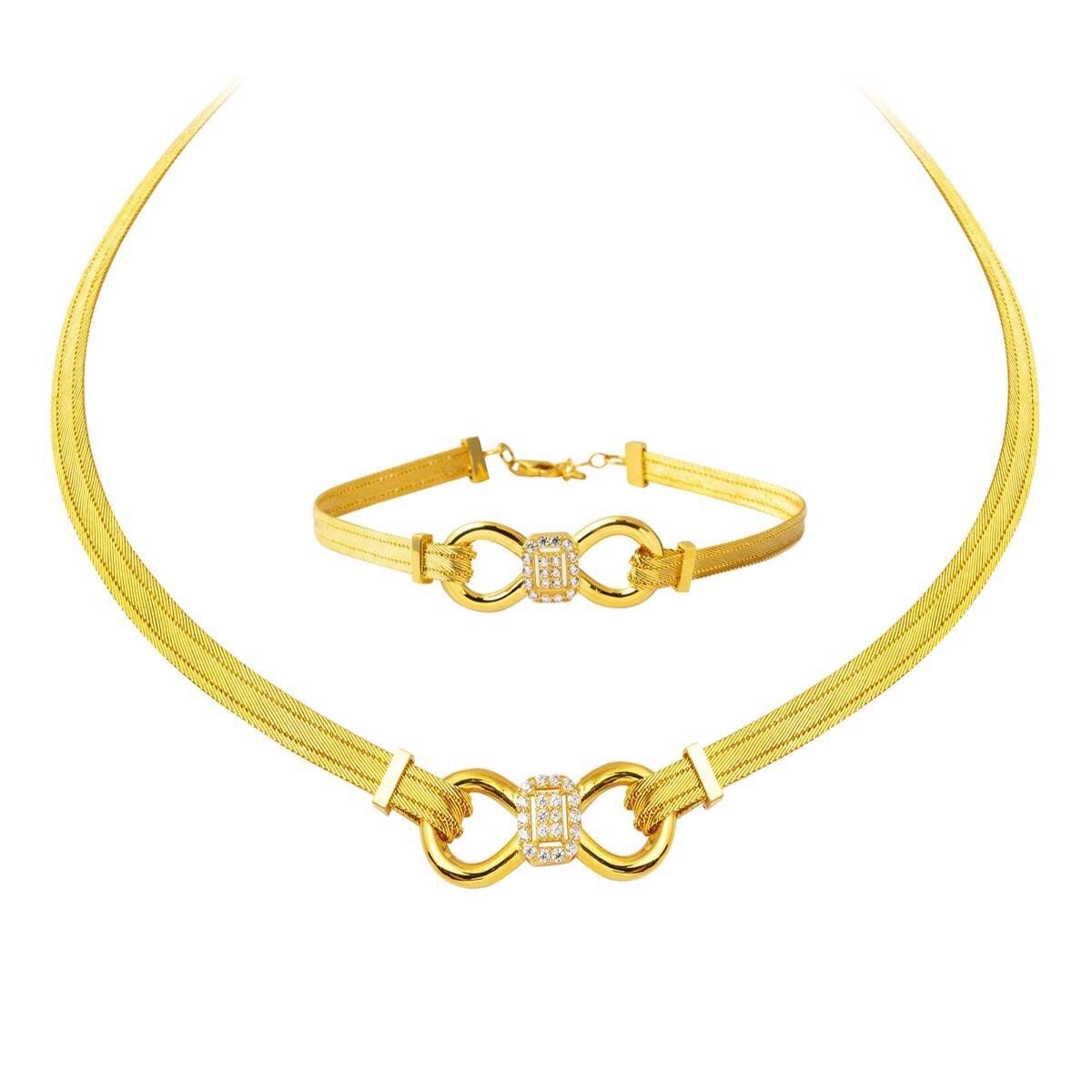 22K Yellow Gold Mesh Collar Necklace & Bracelet Set (29 g)