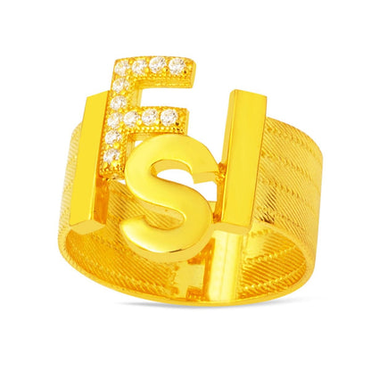 14K Gold Mesh Two Initial Cubic Zirconia Ring
