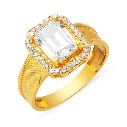 22K Yellow Gold Mesh Baguette Cubic Zirconia Ring