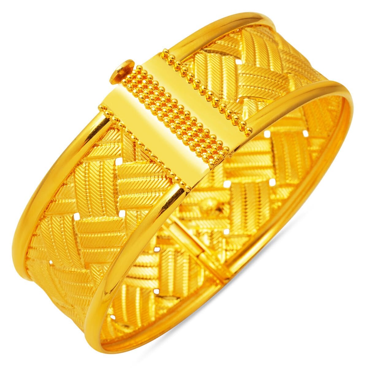 22K Yellow Gold Mesh Braided Hinged Cuff Bangle