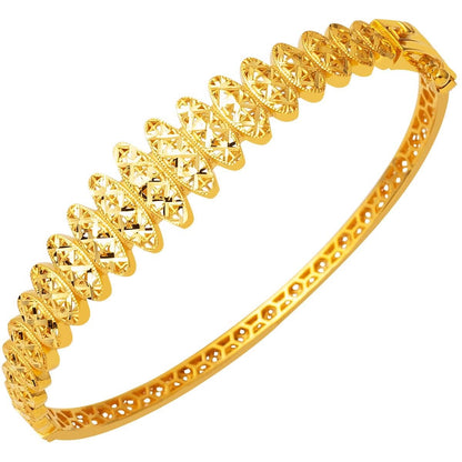 22K Yellow Gold Life Flower Hinged Cuff Bangle