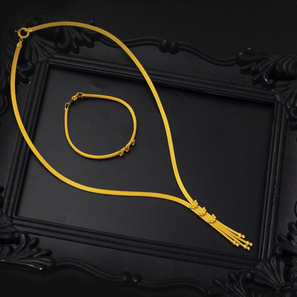 14K Yellow Gold Crescent Collar Necklace and Bracelet Set