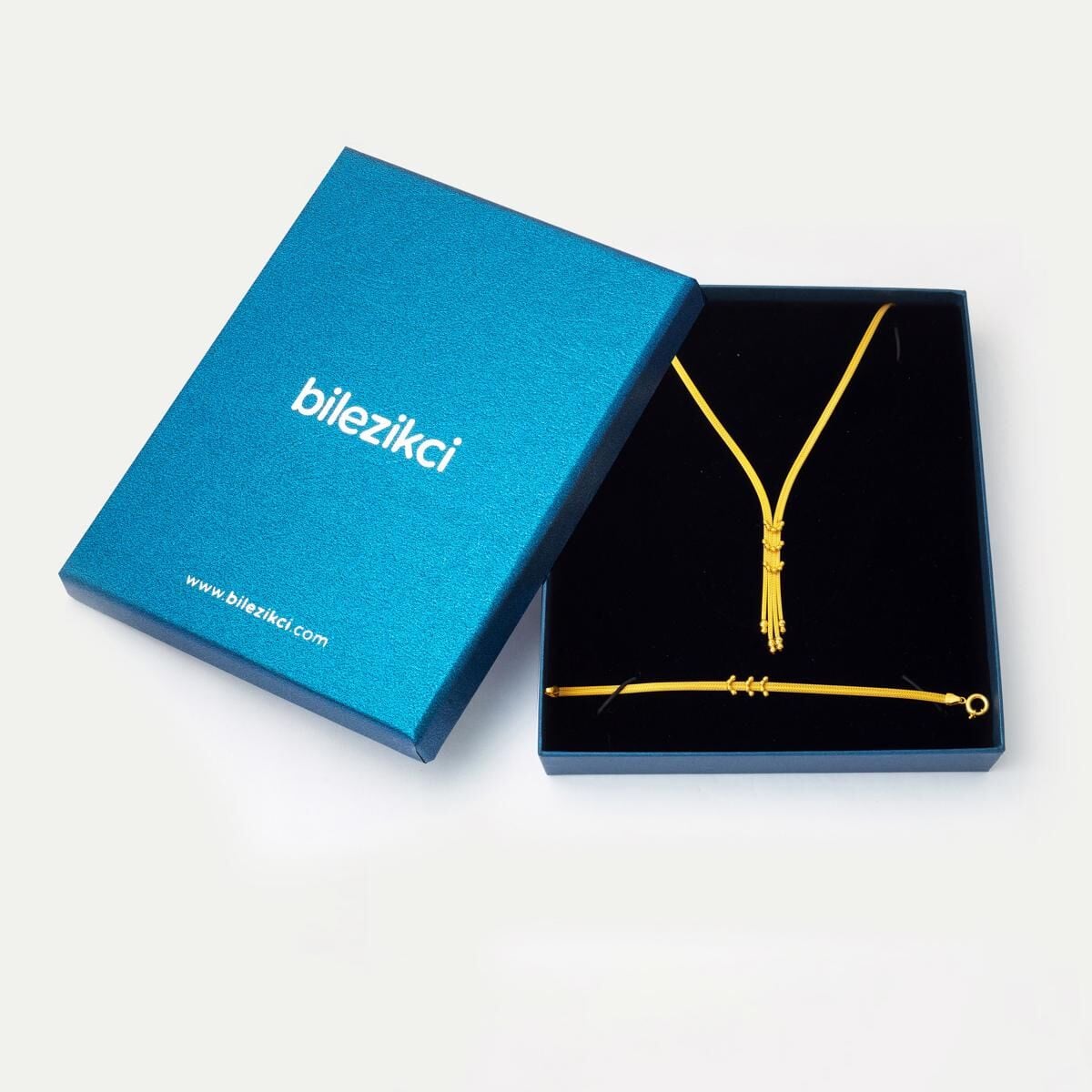 14K Yellow Gold Crescent Collar Necklace and Bracelet Set