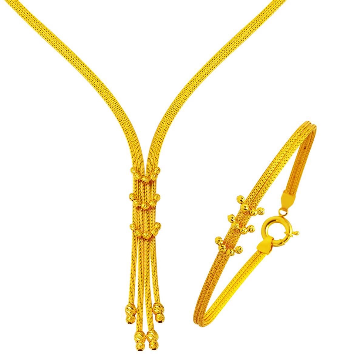 14K Yellow Gold Crescent Collar Necklace and Bracelet Set