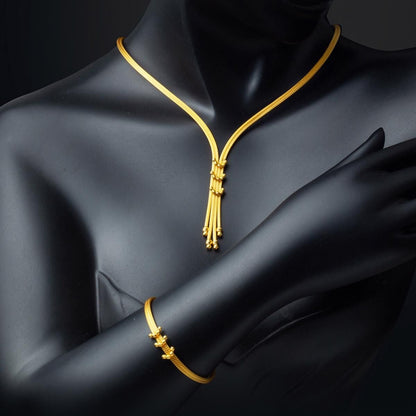 14K Yellow Gold Crescent Collar Necklace and Bracelet Set