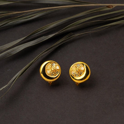 22K Yellow Gold Crescent Hand Engraved Earrings