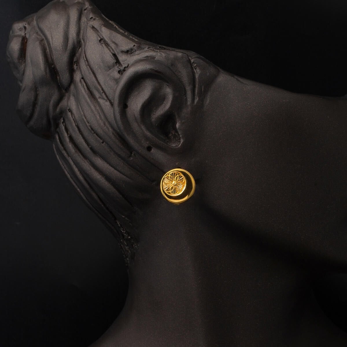 22K Yellow Gold Crescent Hand Engraved Earrings