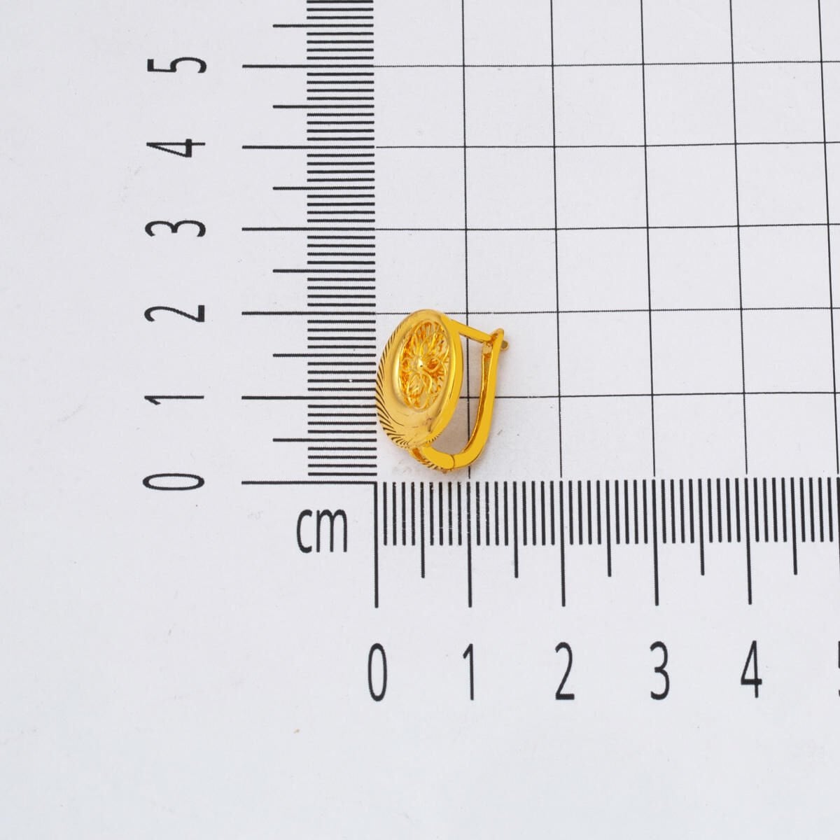22K Yellow Gold Crescent Hand Engraved Earrings