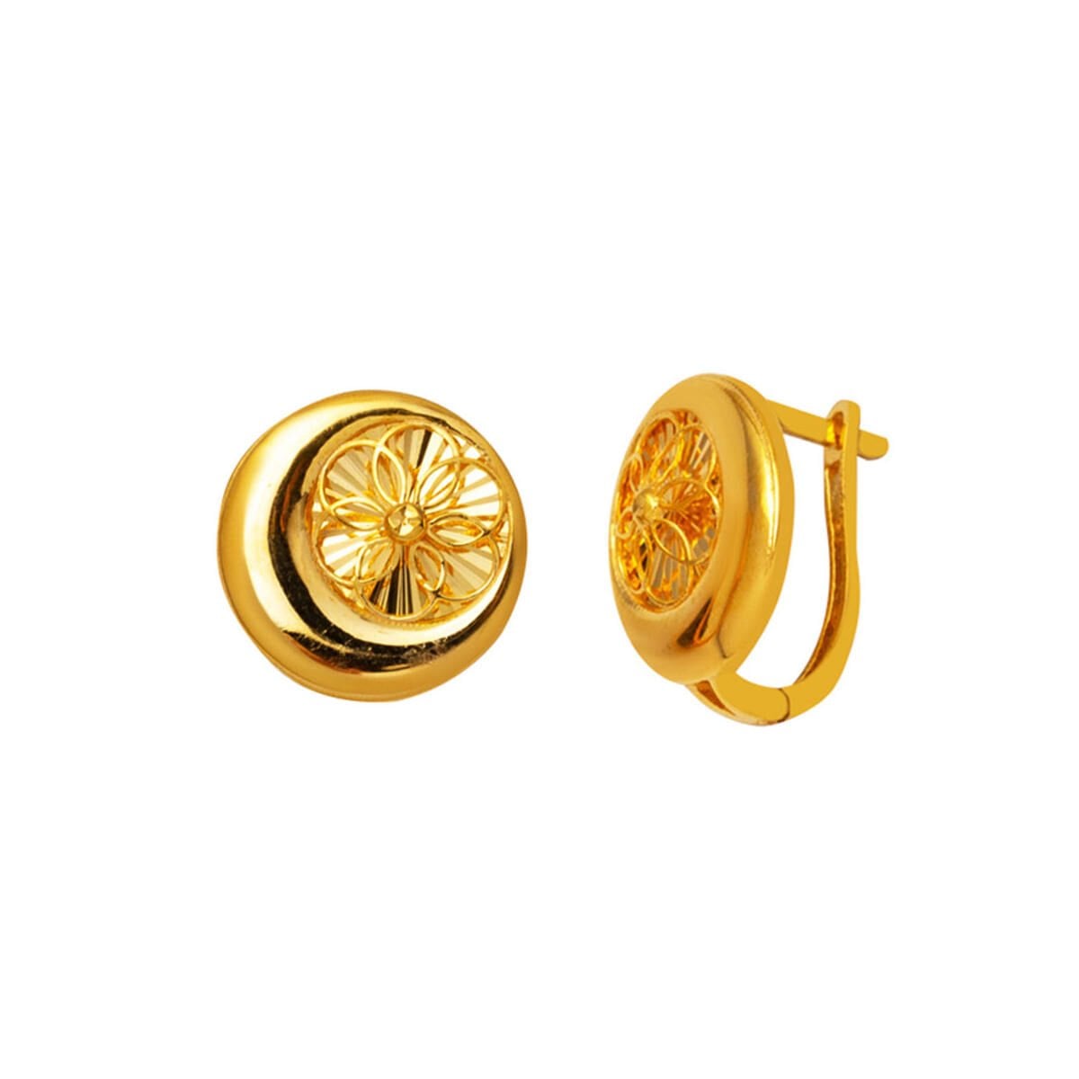 22K Yellow Gold Crescent Hand Engraved Earrings