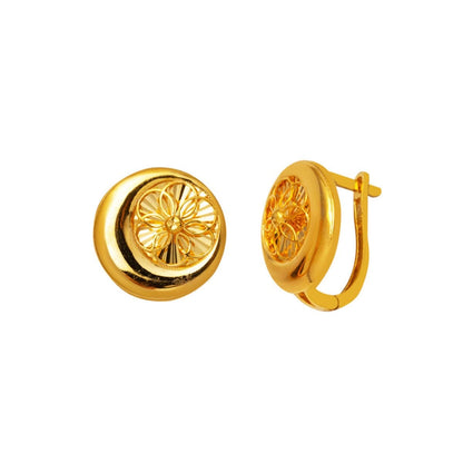 22K Yellow Gold Crescent Hand Engraved Earrings