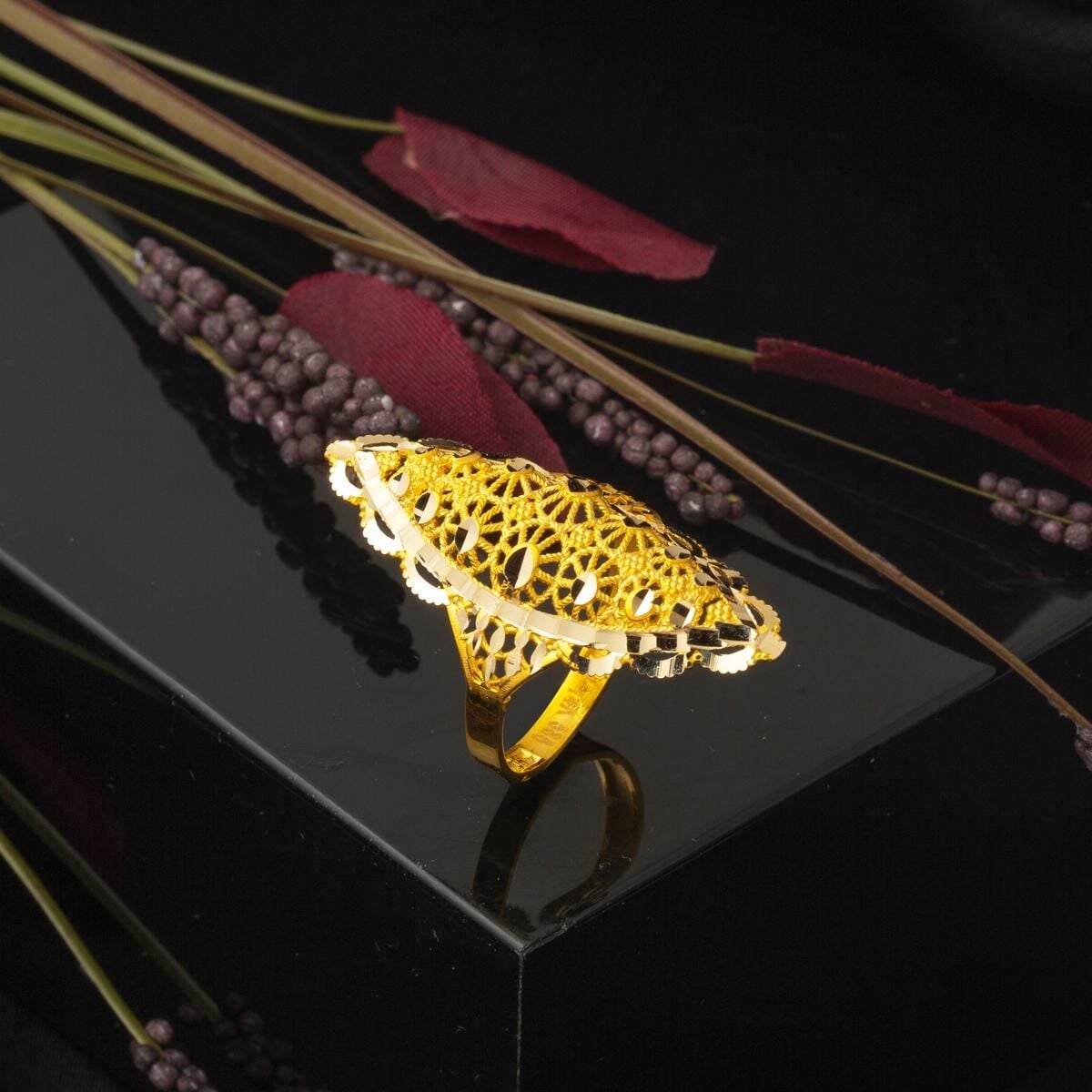 14K Yellow Gold Indian Style Hand Engraved Ring