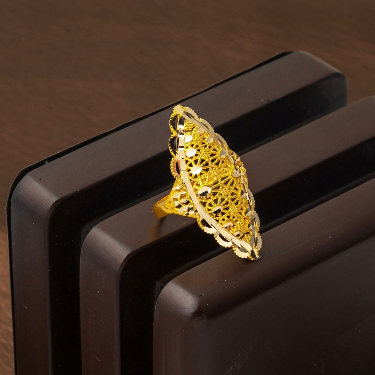 14K Yellow Gold Indian Style Hand Engraved Ring