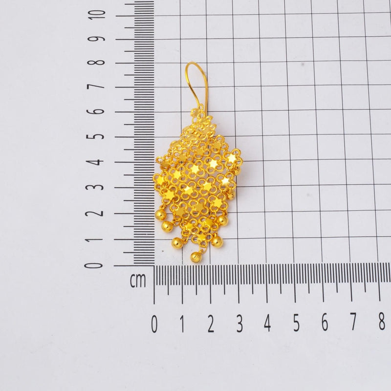 22K Yellow Gold Indian Style Wide Dangle Earrings
