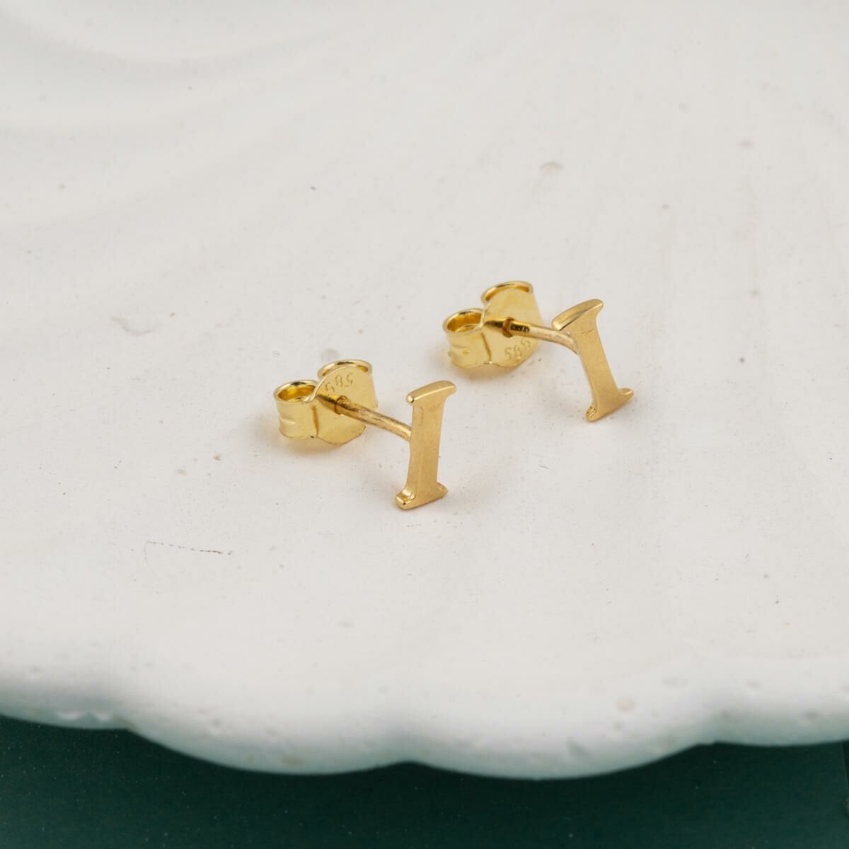 14K Yellow Gold Minimalist Initial I Earrings