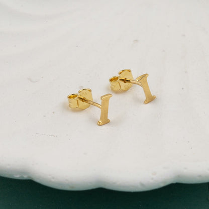 14K Yellow Gold Minimalist Initial I Earrings