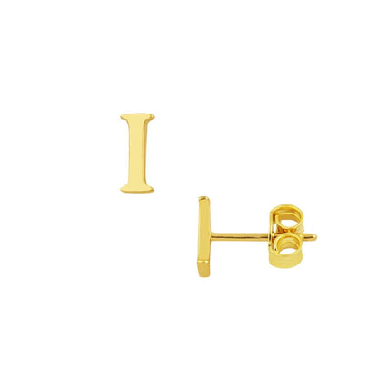 14K Yellow Gold Minimalist Initial I Earrings