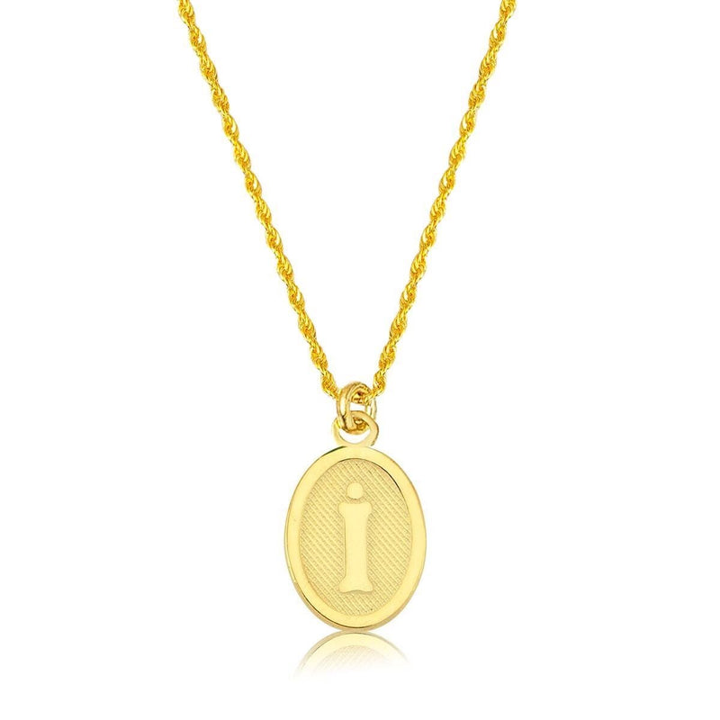 14K Yellow Gold Initial I Oval Necklace