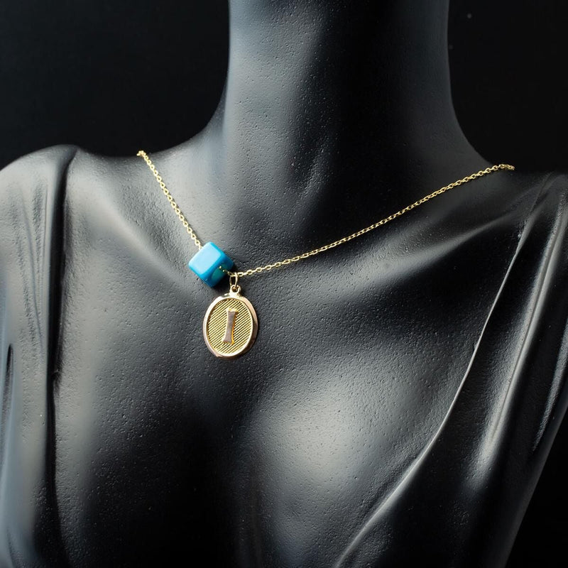 14K Yellow Gold Oval Initial I Necklace