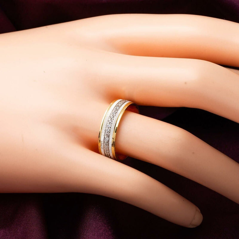 14K Yellow Gold Inner Puffed Cubic Zirconia Women's Wedding Band Ring