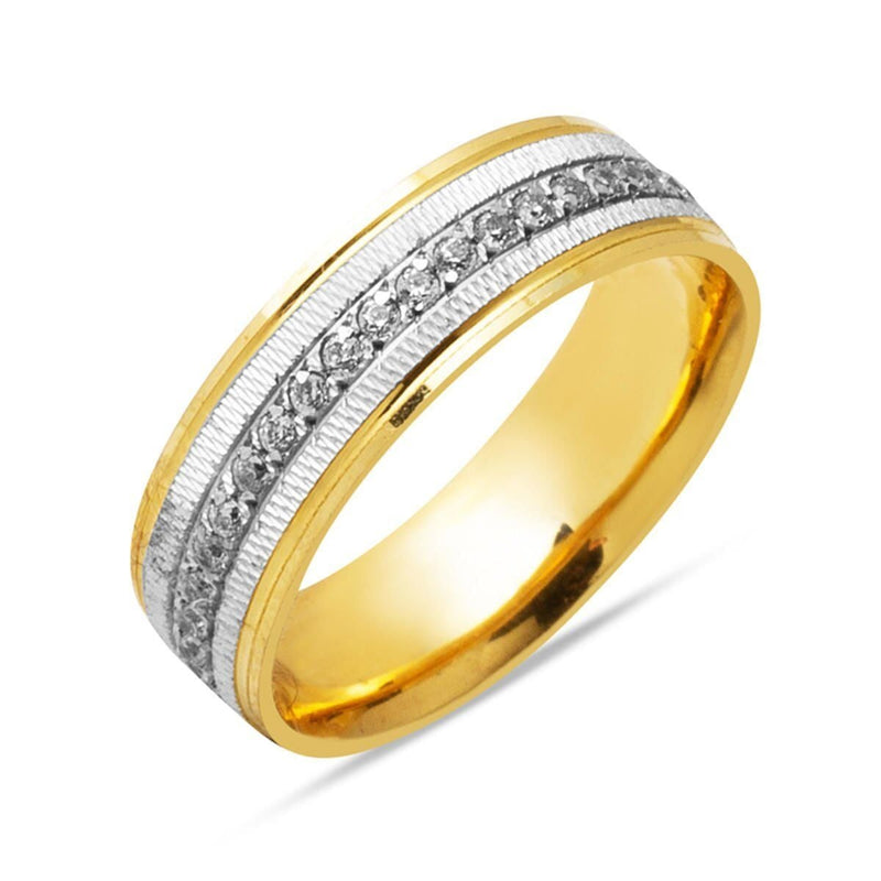 14K Yellow Gold Inner Puffed Cubic Zirconia Women's Wedding Band Ring