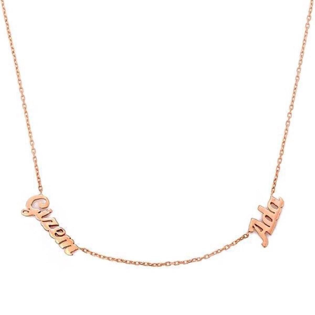 14K Rose Gold Two Name Family Necklace