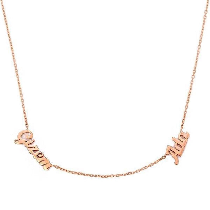 14K Rose Gold Two Name Family Necklace