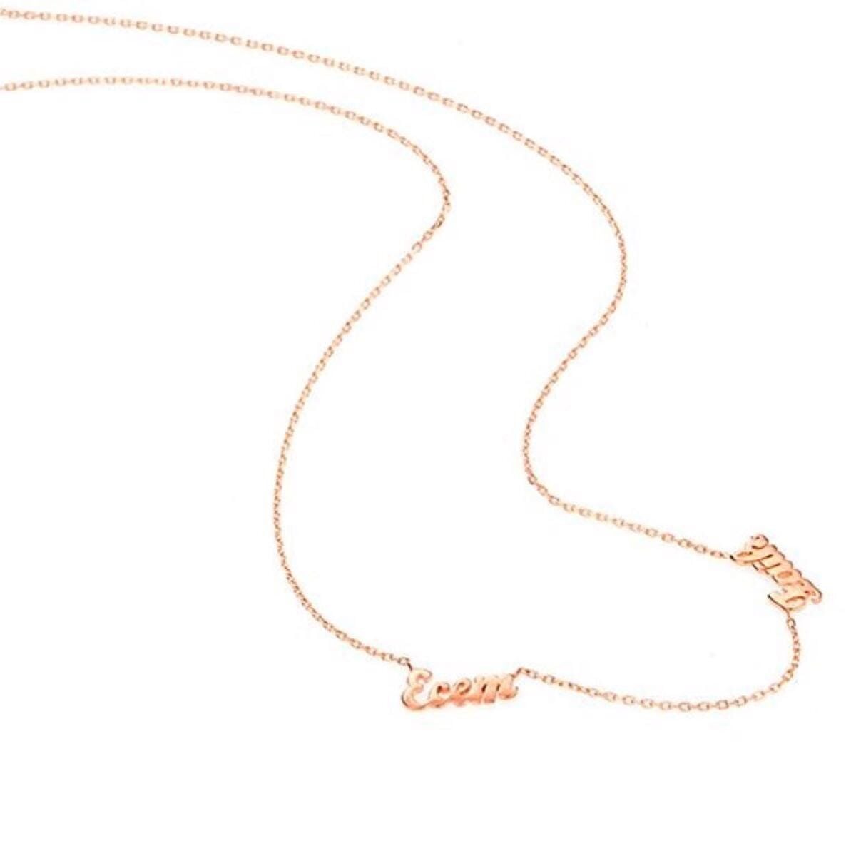 14K Rose Gold Two Name Family Necklace