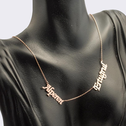 14K Rose Gold Two Name Family Necklace
