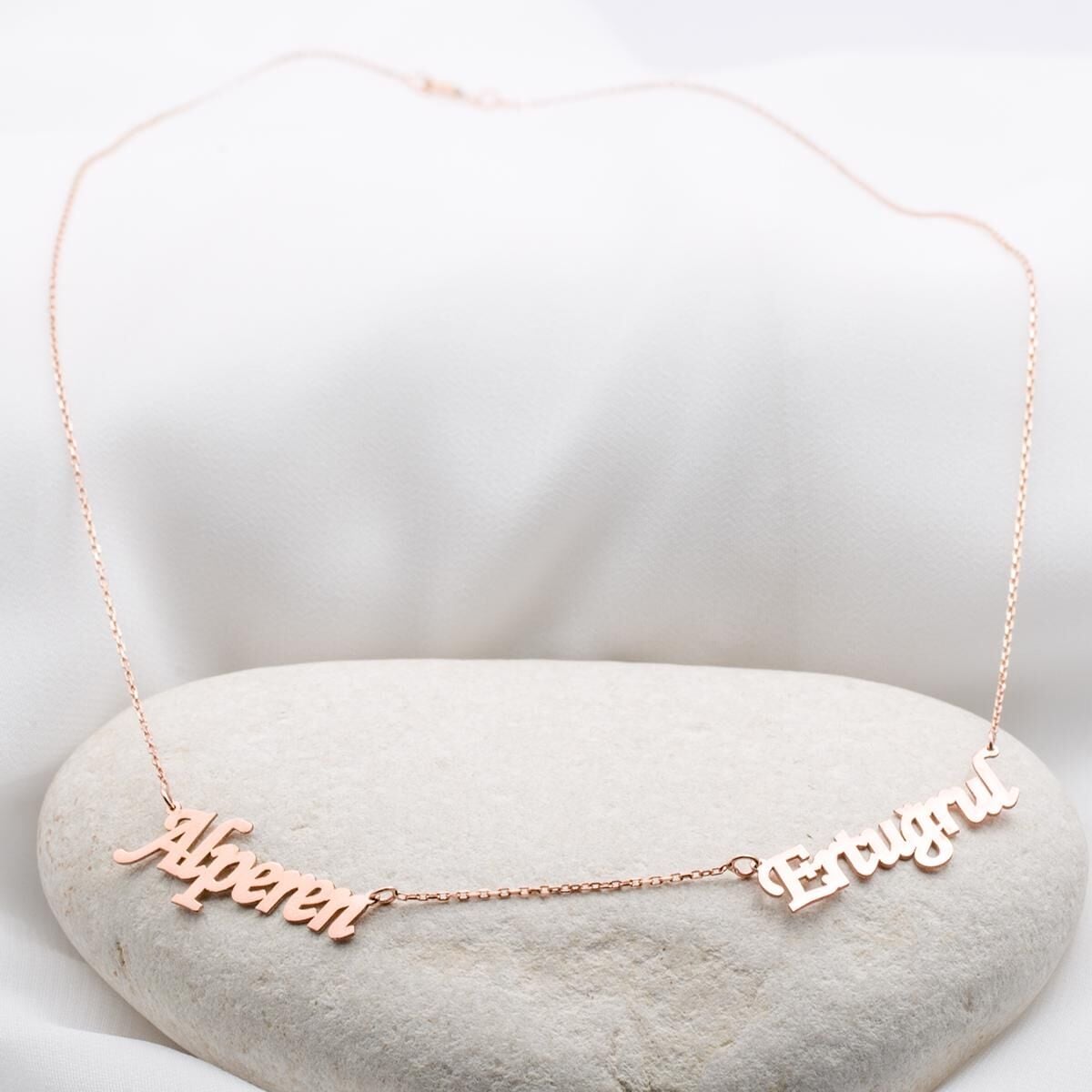 14K Rose Gold Two Name Family Necklace