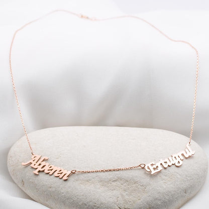 14K Rose Gold Two Name Family Necklace