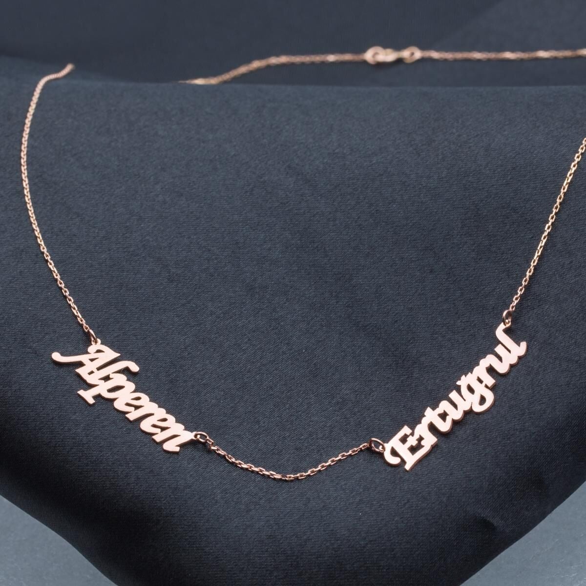 14K Rose Gold Two Name Family Necklace