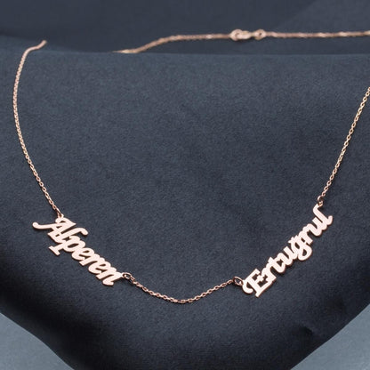 14K Rose Gold Two Name Family Necklace