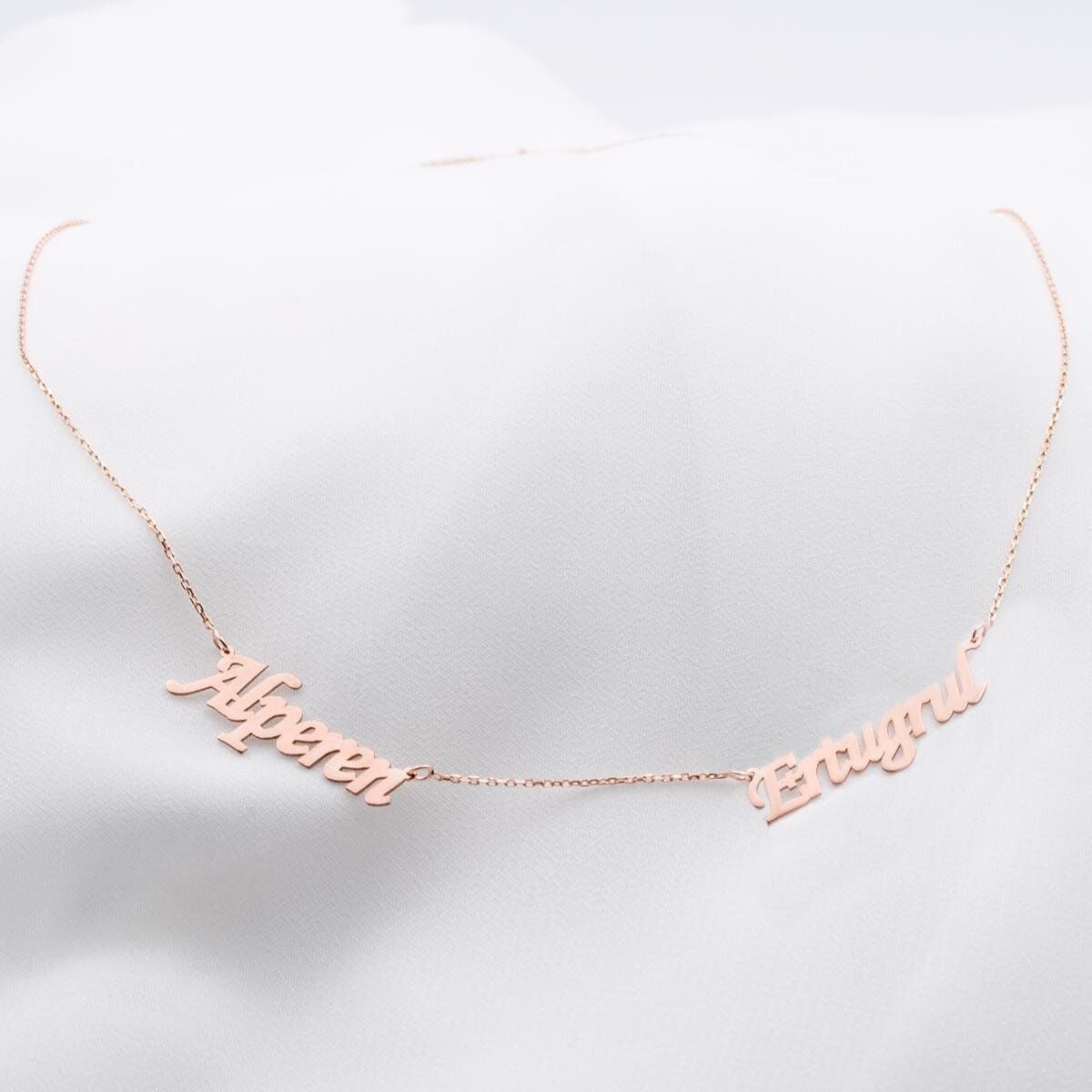 14K Rose Gold Two Name Family Necklace