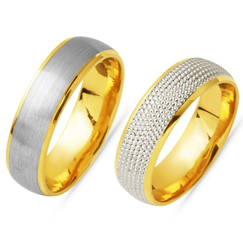 14K Yellow Gold Two-Tone Double Wedding Band Ring