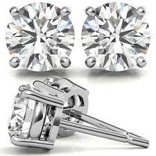 2.0 Ct. Round Brilliant Cut Natural Clarity Enhanced Diamond Stud Earrings In 14K Gold