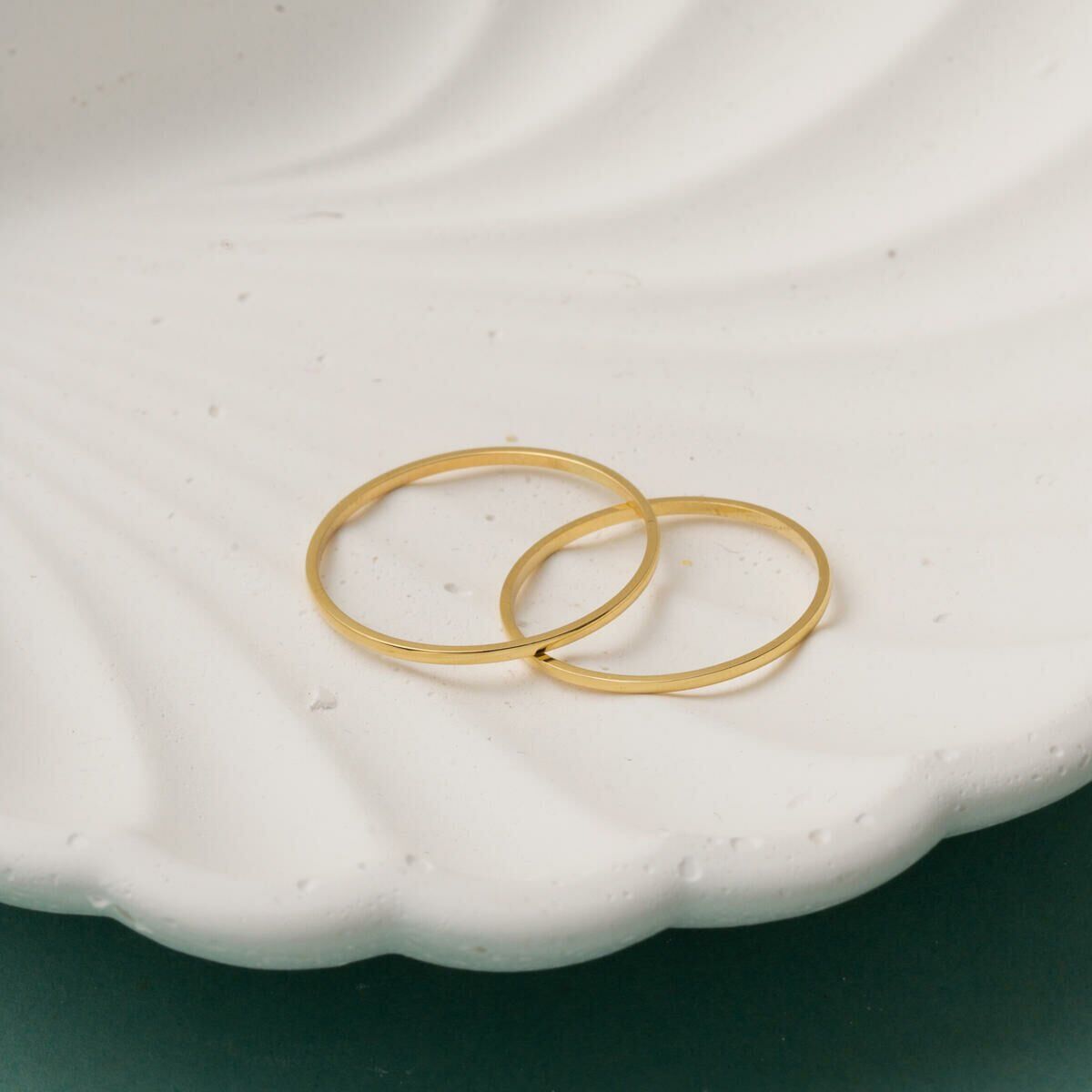 14K Yellow Gold Thin Classic Double Wedding Band Set 1 mm