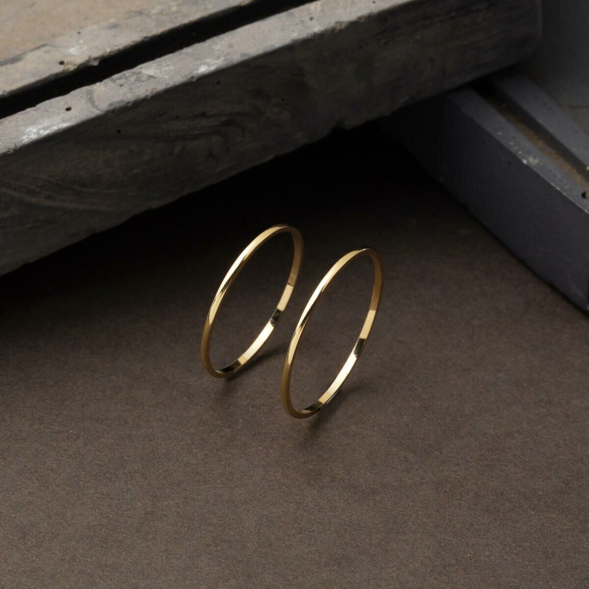 14K Yellow Gold Thin Classic Double Wedding Band Set 1 mm