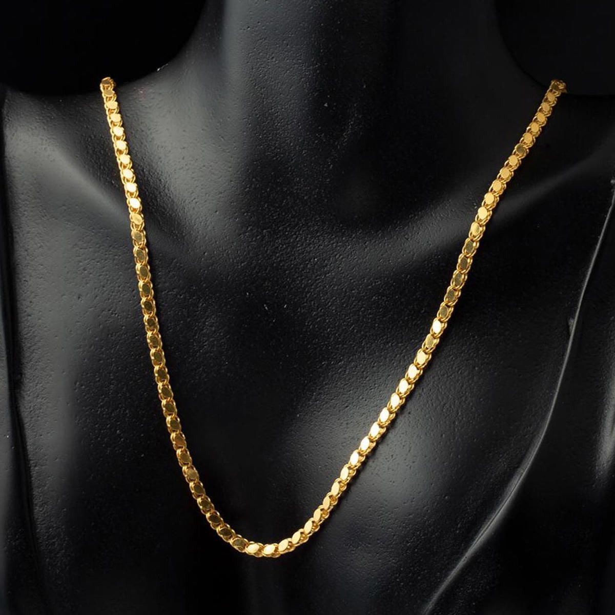 14K Yellow Gold Thin Sequin Chain Necklace 55 cm