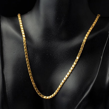 14K Yellow Gold Thin Sequin Chain Necklace 55 cm
