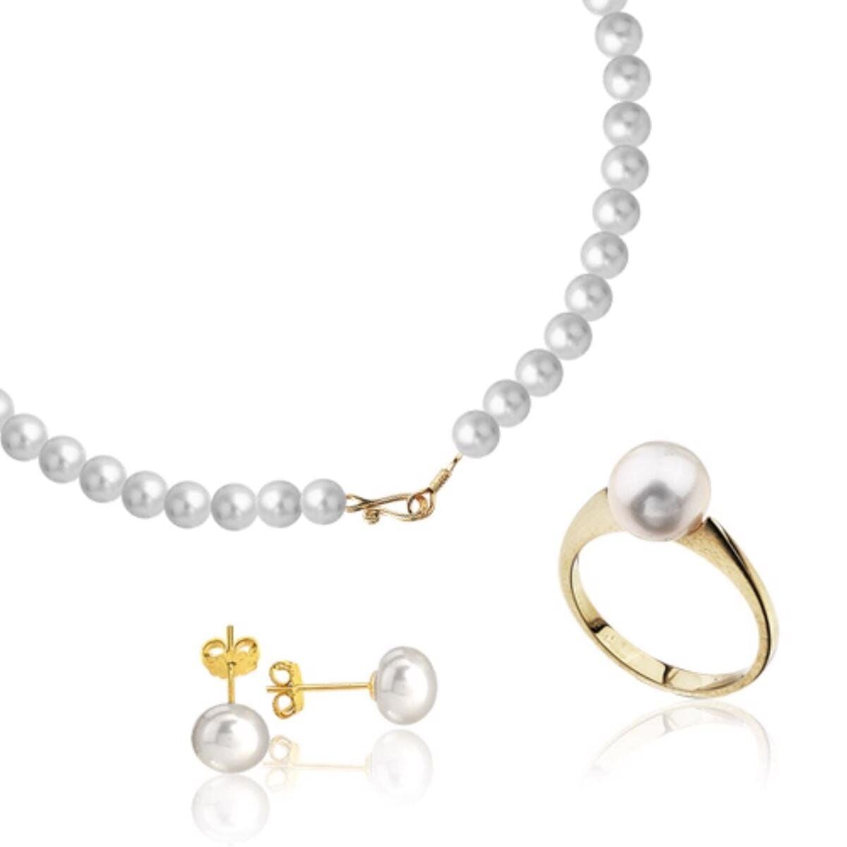 14K Yellow Gold Pearl Bridal Jewelry Set