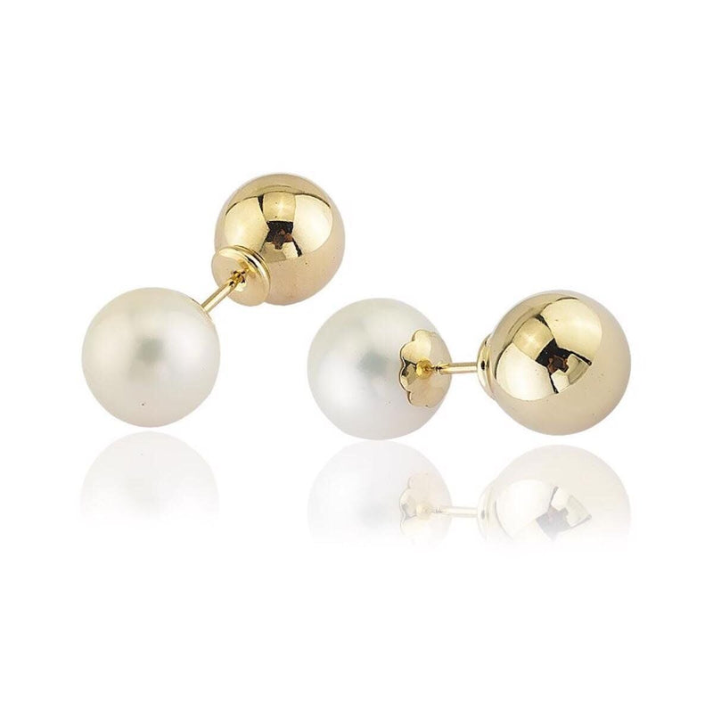 14K Yellow Gold Ball Pearl Earrings