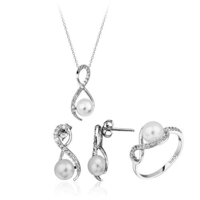 14K White Gold Chain Engagement Pearl Jewelry Set
