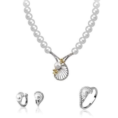 14K Yellow Gold Double Tone Pearl Jewelry Set