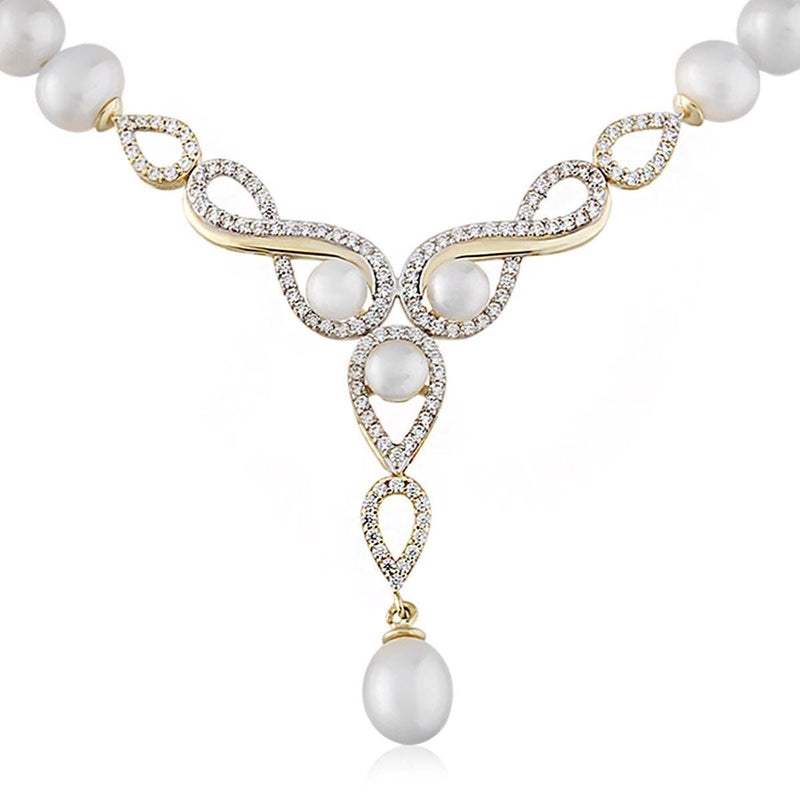 14K Yellow Gold Infinity Bridal Pearl Jewelry Set (8.75 g)