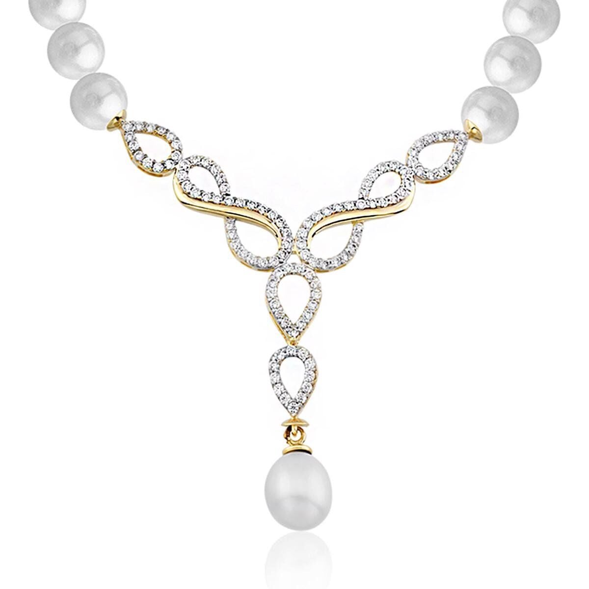 14K Yellow Gold Infinity Pearl Collar Necklace