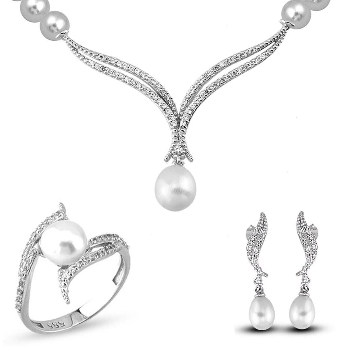 14K White Gold Isabella Bridal Pearl Set