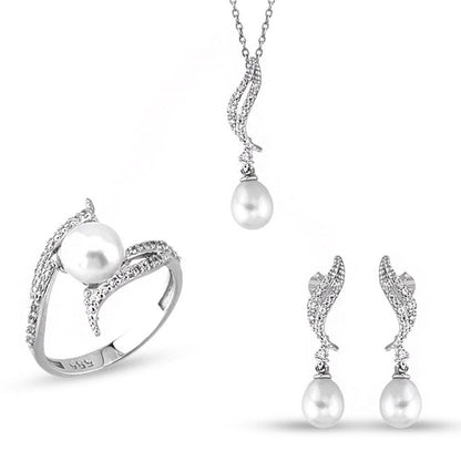 14K White Gold Isabella Pearl Set