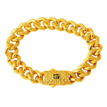 22K Yellow Gold Sparkling Curb Enamel Bracelet