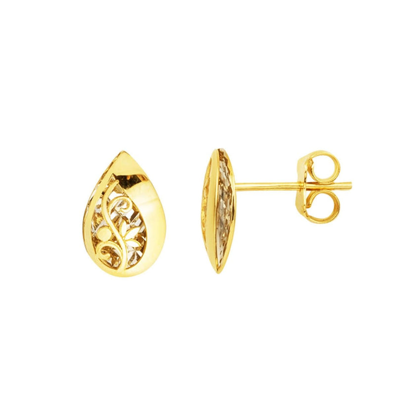 14K Yellow Gold Sparkling Teardrop Pin Earrings