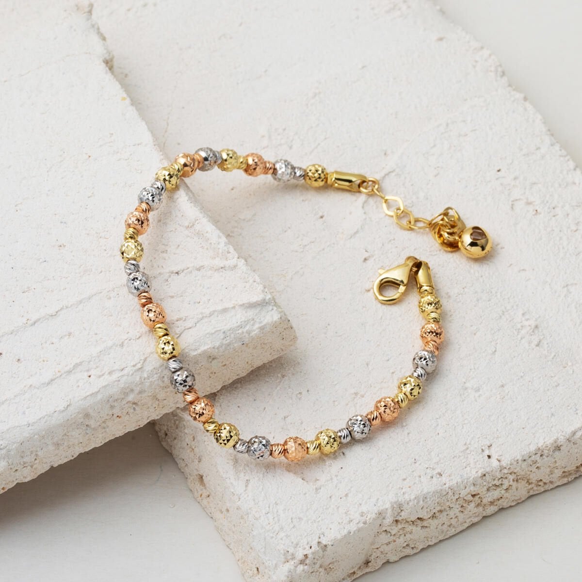 14K Yellow Gold Sparkling Gold Bead ID Bracelet